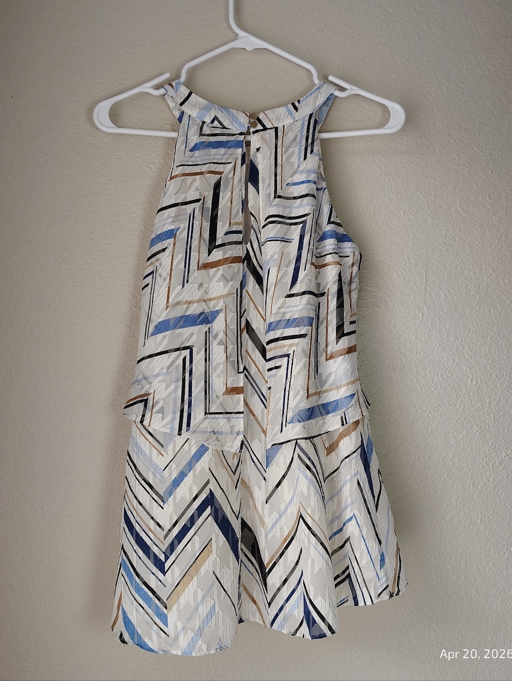 WHBM Womens 0 XS White Blue Sleeveless Layered Lined Abstract Blouse NWT Breezy - Picture 5 of 5